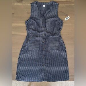 Old Navy Navy and White Striped Button-Front Sleeveless Dress